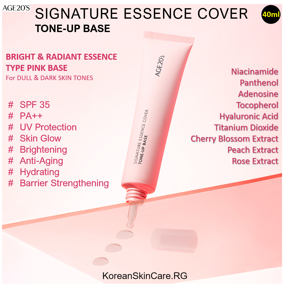 SIGNATURE ESSENCE COVER TONE-UP BASE (PINK), (40 ml)