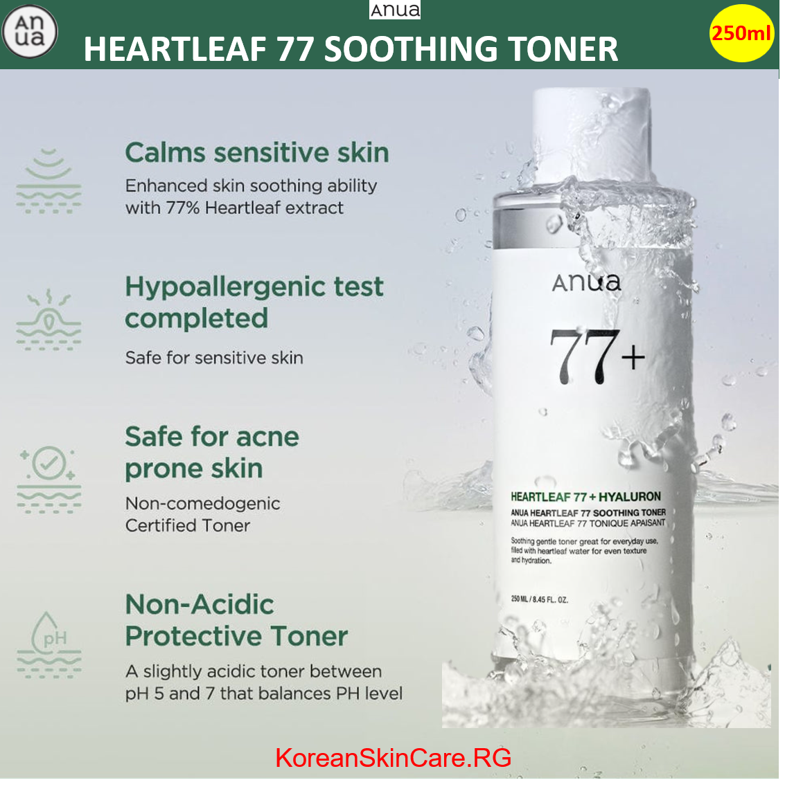HEARTLEAF 77% SOOTHING TONER, (250 ml
