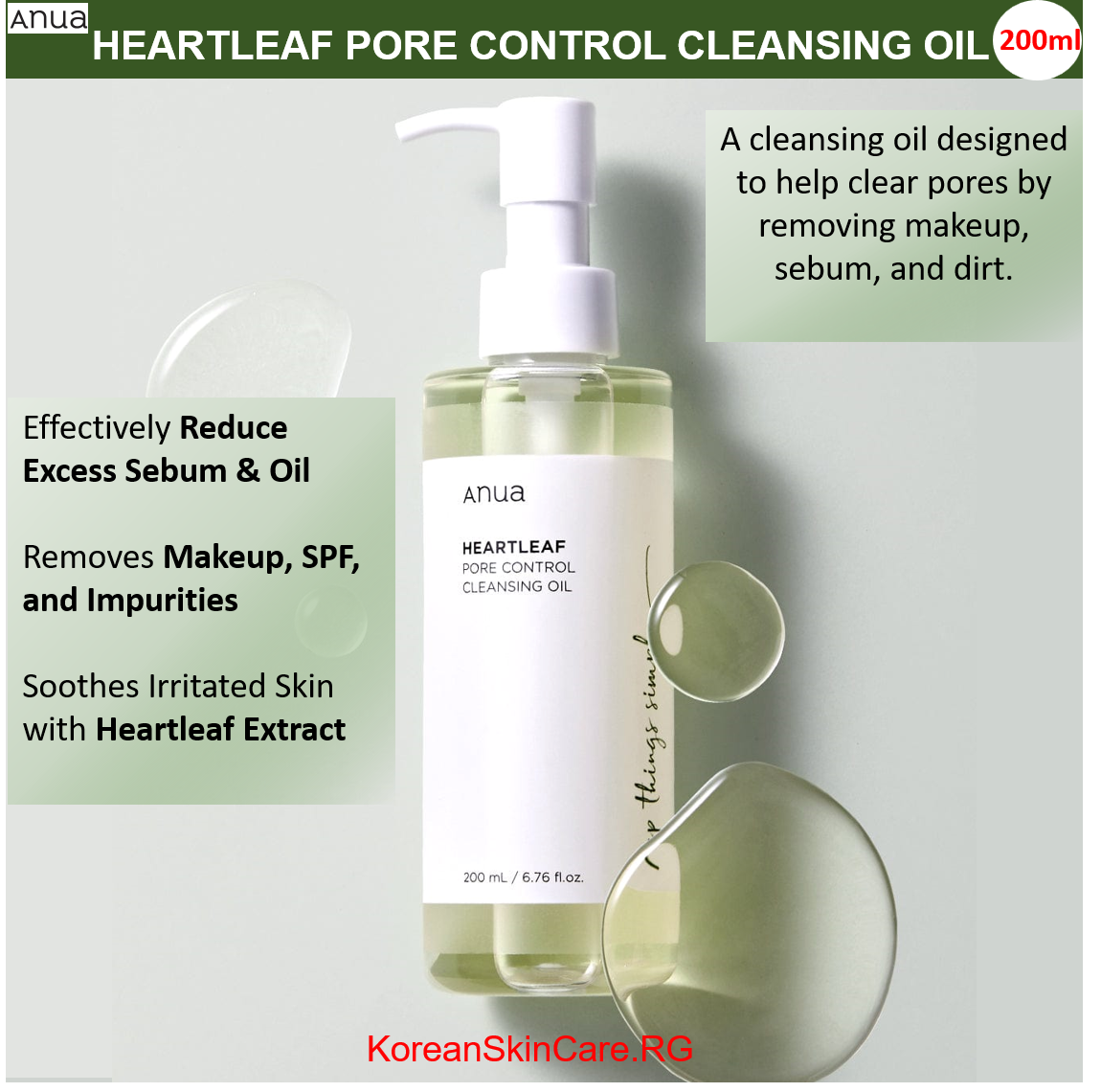 HEARTLEAF PORE CONTROL CLEANSING OIL, (200 ml)