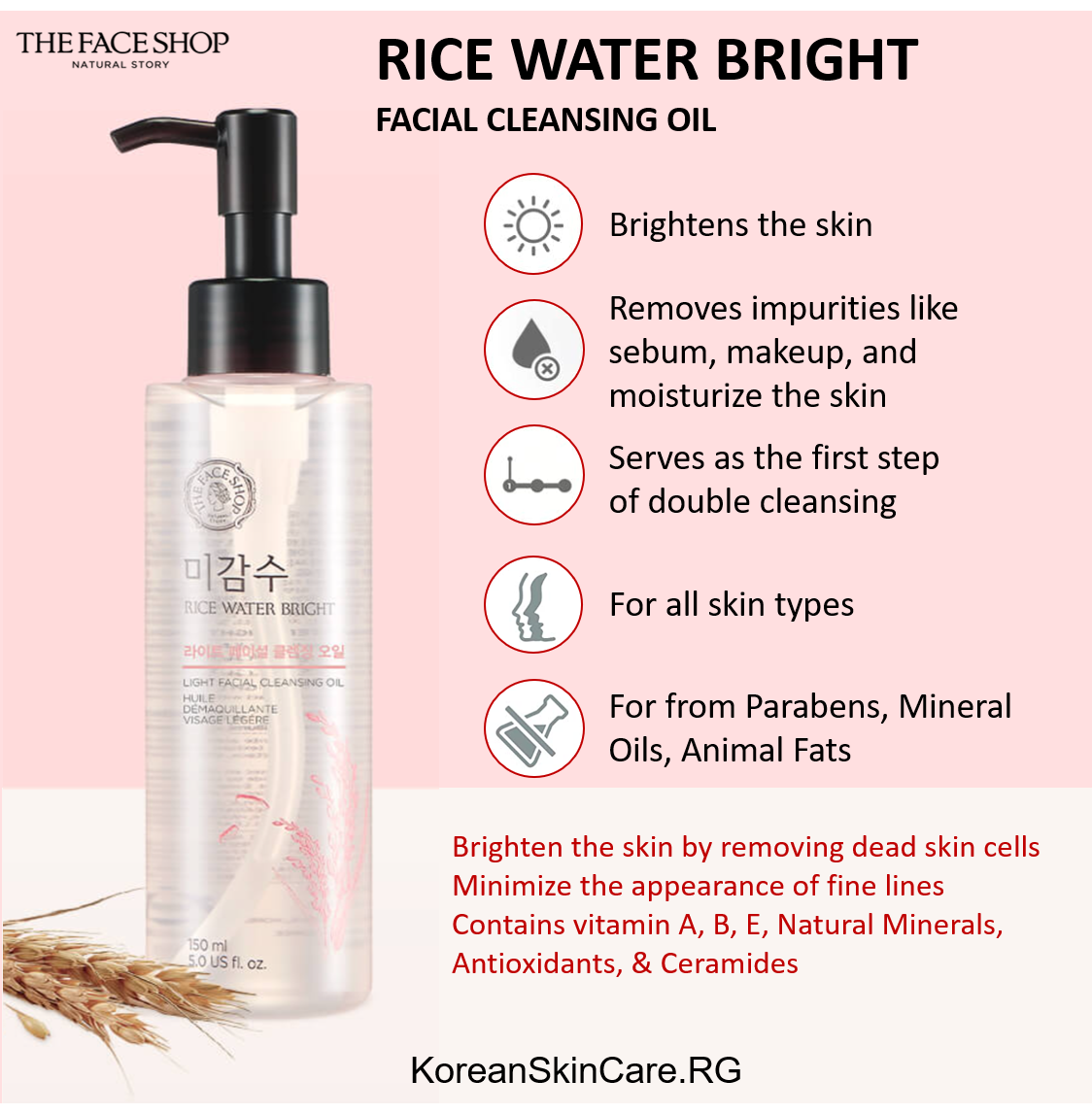 RICE WATER BRIGHT FACIAL FOAMING CLEANSER (LIGHT & RICH), (150ml)
