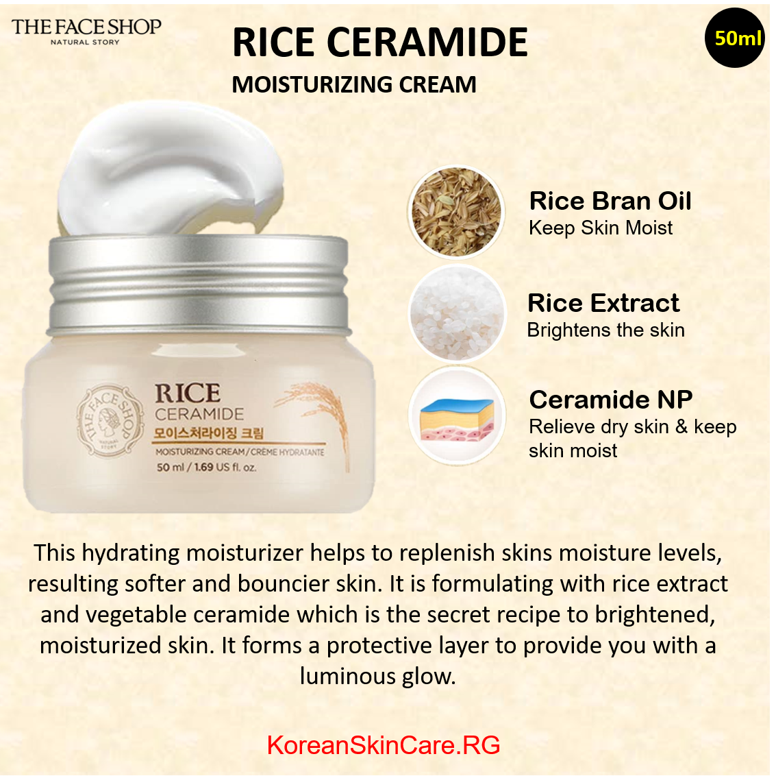 RICE CERAMIDE MOISTURIZING CREAM, (50ml)